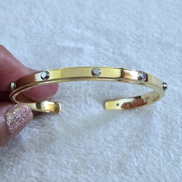 Michael Kors "Heritage Astor" Thin Gold💛 Cuff With Silver🤍 Studs NWOT - Picture 2 of 16